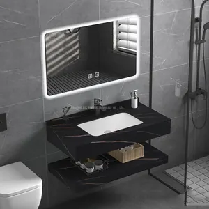 European Modern Wall Mounted Marble Sintered Stone Bathroom Vanity Set Single Sink Wash Basin Cabinet