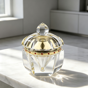 Gouden kristallen cadeaudoos met ronde, bezette rand, gefacetteerde druppelvormige knop, K9 kristallen sieradendoosje voor jubileum, luxe damesgeschenk - Product Image 2