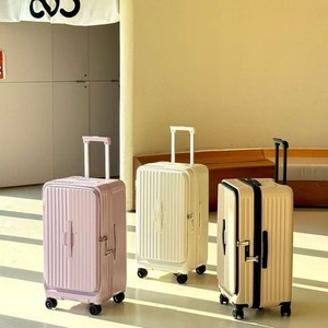 Front Opening <b>Suitcase</b> 20 24 28 Inch With <b>Lock</b> 4 Wheel Solid Color Travel Luggage Unisex Carry On Trolley Case - Product Image 1