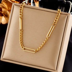Geometric Chain Necklace Gold Titanium Steel Asymmetrical Design Party Fashion Jewelry - Product Image 1