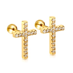 Joyería, Pendientes de Cruz con Circonita y Diamantes, Chapados en Oro de 18K, Colección Religiosa Clásica, Estilo Simple y Moderno para Mujer - Product Image 3