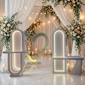 LEDA High Quality White Acrylic <b>Led</b> Wedding Perfume <b>Bar</b> Table Custom Backdrop With <b>Led</b> <b>Light</b> For Event Banquet Decoration - Product Image 1