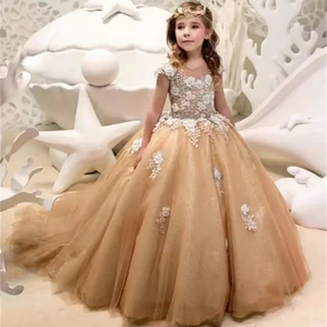 <span class=keywords><strong>Abiti</strong></span> da Damigella Personalizzati con Fiori e Applicazioni Floreali in Tulle <span class=keywords><strong>per</strong></span> Matrimoni, Eleganti Vestiti da Cerimonia <span class=keywords><strong>per</strong></span> Bambine, Prima Comunione e Ballo di Fine Anno - Product Image 1