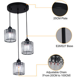 Lustre en cristal personnalisé <span class=keywords><strong>pour</strong></span> table à manger, chambre à coucher, <span class=keywords><strong>luminaire</strong></span> <span class=keywords><strong>suspendu</strong></span> à 3 têtes, douille E27, corps noir - Product Image 3