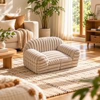 Fauteuil rond en mousse matelassée en fausse fourrure shaggy écru, une pièce, confortable et moelleux, avec housse zippée, compressé pour chambre à coucher