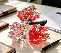 Porte-stylo en acrylique personnalisé en forme de feuille d'érable, rempli de liquide, presse-papiers en résine flottante, souvenir de bureau, cadeau promotionnel