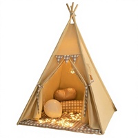 Tente de jeu tipi TreeBud avec tapis rembourré, guirlande lumineuse, imprimé gingham - Matière plastique pour enfants unisexes de 0 à 24 mois