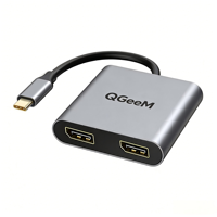 QGeeM USB-C ke Dual DisplayPort1.4 Adapter 2-in-1 Tipe C HUB MST Single 8K30Hz 4K144Hz YUV422 Dual 4K60Hz Cangkang Aluminium untuk PC