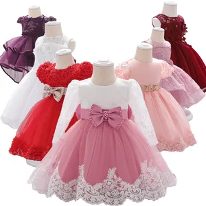 3-24Month Lace Long sleeve Children Clothes First Birthday Cute Flower Party Dress L1940XZ