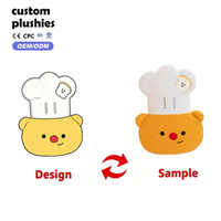 Coussin en peluche mignon de chef animal de dessin animé, ours, chien, éléphant, doux et moelleux, pour la décoration de chambre d'enfant, jouet en peluche personnalisé OEM ODM