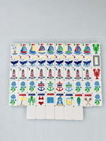 Jeu de tuiles de Mahjong Nantucket avec tapis et mélangeurs, tuiles bleues Nantucket, tuiles Nantucket par Mahjong