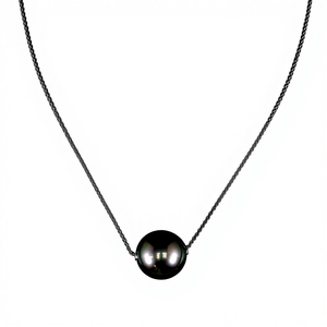 Colgante Solitario de Perla Negra Tahitiana Redonda de 14 mm, Grado AAA, Oro Blanco de 18K, Joyería Fina de Lujo al por Mayor - Product Image 1
