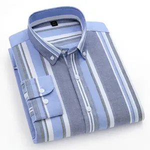 New striped 100% cotton Oxford long-sleeved shirts custom factory wrinkle-resistant cotton shirts large plaid