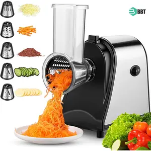 Parutan keju Putar 5 dalam 1, mesin pemotong makanan Salad bulat elektrik untuk sayuran dapur dan sayuran
