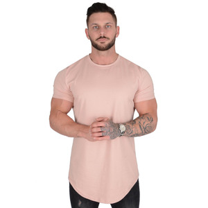 Maglietta da <span class=keywords><strong>palestra</strong></span> con Logo personalizzato all'ingrosso da uomo in cotone Extra/Spandex lunghe magliette con fondo ricurvo - Product Image 1