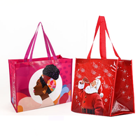 Sac de courses réutilisable extra large avec logo personnalisé, imprimé en intégralité pour Noël, sac en PP tissé laminé recyclable