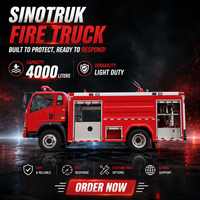 Camion de pompiers HOWO 4x2 avec réservoir d'eau de 3000L, véhicule de sauvetage d'urgence et de lutte contre les incendies