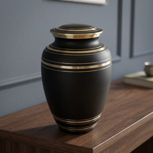 Urne funéraire cylindrique en laiton gris foncé de style européen, écologique, pour cendres, souvenir commémoratif - Artisanat indien - Product Image 1
