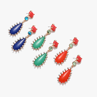 Anting-anting gantung resin vintage bentuk tetesan air mata untuk wanita, berlapis emas, bertabur rhinestones warna-warni, anting-anting panjang untuk pesta
