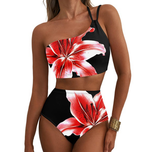 Maillot de bain deux pièces taille haute pour femme avec jupe, coutures apparentes, effet ventre plat - Product Image 5