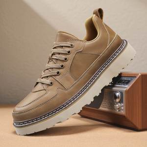 Bottes de travail pour hommes, Nouveautés Automne 2026, Baskets à semelle épaisse, Chaussures en cuir décontractées pour affaires, Chaussures en cuir à semelle souple et à bout large - Product Image 2