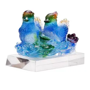 Liuli Crystal Mandarin Duck Crafts Glass animal Miniatures Paperweight Table Ornaments Gift Wedding Home Decoration Accessories