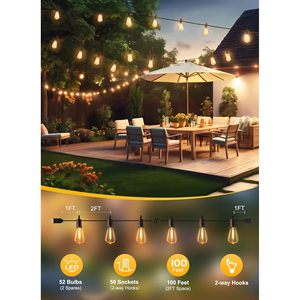 Guirnalda de Luces Vintage para Exteriores, Regulable, 100 Pies, 52 Luces de PVC Irrompibles e Impermeables, 2700K, Blanco Cálido Suave, 1 Año de Garantía, para Jardín - Product Image 2