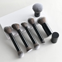 Nouvel ensemble de 6 pinceaux de maquillage pour le visage à double embout avec manche métallique, pour fond de teint, poudre, blush et contour