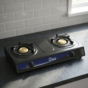 Estufa de gas ZGBES de 2 quemadores, superficie de acero negro, encendido piezoeléctrico, llama azul, para uso doméstico en la cocina. - Product Image 2