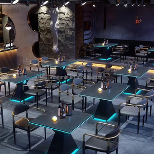 Modern Bar KTV NightClub <strong>with</strong> Light <strong>Table</strong> Sets Black Metal Chair <strong>Table</strong> and <strong>Stools</strong> for Hotels and Parties - Product Image 1