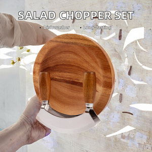 Hacheur à salade avec planche à découper ronde en bois d'acacia et base en acier inoxydable, compatible lave-vaisselle, épaisseur 1,8 cm - Product Image 2