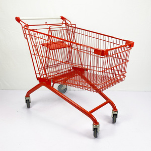4 bánh xe phong cách Châu Âu Đỏ 180L thép tạp hóa siêu thị mua sắm giỏ hàng Cửa hàng xe đẩy với Ghế trẻ em - Product Image 2