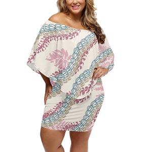 ファッションドレスセクシーオフショルダースタイル弾性通気性生地Puakenikeni Lei Aloha Print Lanikai女性用ドレス - Product Image 2