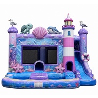 Castillo Inflable Comercial Super Castle con Tobogán, Temática Oceánica, Certificado CE, Fácil de Instalar, para Alquiler