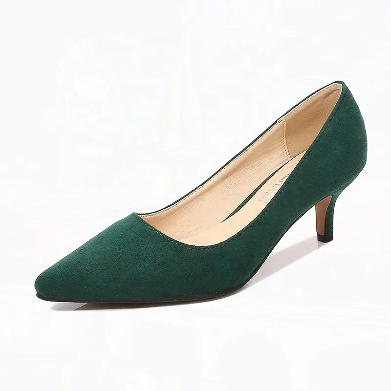 Factory Wholesale Low Price Ladies Green Suede High Heels Shoes For Women Big Size Commuter Stiletto Heels Shoe