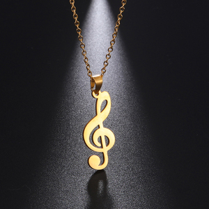 Collier vintage en acier inoxydable pour femmes et filles, pendentif avec symbole musicale, en or véritable, symbole musical, 1 pièce - Product Image 1