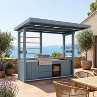 Ensemble de meubles d'extérieur, chariot de cuisine BBQ mobile avec roues, acier inoxydable, grill compact, évier, réfrigérateur pour petit patio, camping