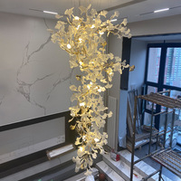 Lustre moderne en cristal avec fleurs dorées personnalisées, grand modèle pour salon, plafond haut, luminaires suspendus LED avec télécommande, garantie 5 ans