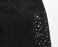 Nouveau gros garçon ami perle personnalisé jean Streetwear noir empilé jean Sport strass Patch hommes pantalons jean