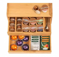 Organisateur de capsules de café en bambou minimaliste moderne, boîte de rangement en bois à double tiroir, base de machine à café pour comptoir