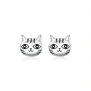 Aretes de Gato de Dibujos Animados, Lindos, de Aleación de Zinc con Baño de Oro Blanco, Joyería de Moda Unisex, Regalo para Mujeres y Hombres - Product Image 1