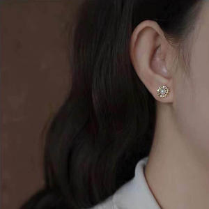 Accesorios de Plata S925 para DIY con Perlas, Cuentas Redondas de 5-6mm, Pendientes Pequeños con Forma de Flor y Bandeja Vacía 20635 - Product Image 2