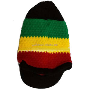 <span class=keywords><strong>Rasta</strong></span> Visor Beanie Skull Cap Stripe Jamaica Reggae Noir - Product Image 3