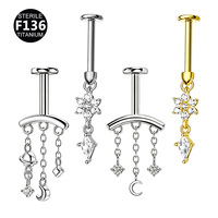 Pendentif Fleur en Titane F136, Clou d'oreille, Pendentif Planète 0,9 mm avec Filetage Interne pour Piercing Lèvre