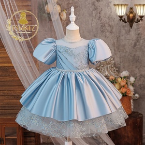 Gaun Pesta Anak Perempuan FSMKTZ Biru Lengan Pendek Model Formal untuk Usia 4-8 Tahun, Pakaian Ulang Tahun Pengiring Pengantin - Product Image 3