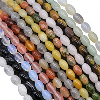 Manik-manik Oval Kristal Agate Alami Semi-berharga, Manik-manik Berbentuk Beras yang Dipoles, Manik-manik Lepas, Bahan Setengah Jadi untuk Perhiasan DIY