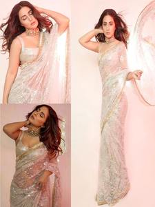 Sari de seda étnica tradicional de alta calidad para mujer, hilo de lujo, Zari Dori, secuencia de encaje, trabajo, moda paquistaní, fiesta Lehenga - Product Image 3