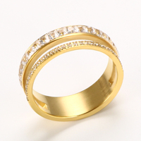 Bague de fiançailles de luxe pour femme en acier inoxydable double couche, sans décoloration, avec diamant, par un créateur de bijoux