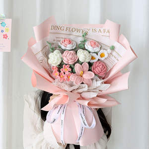 Venta al por mayor de lana hecha a mano con olor a cara <span class=keywords><strong>Productos</strong></span> terminados Crochet Rose Crochet Ramos de flores - Product Image 4