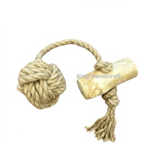 Eco-Friendly Coffee Wood Tug Toy with Braided Hemp <b>Rope</b> Sustainable Dog Chew for Dental Cleaning Small to Large Breed Dogs - Product Image 1